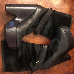 Calf hair & leather heeled boots